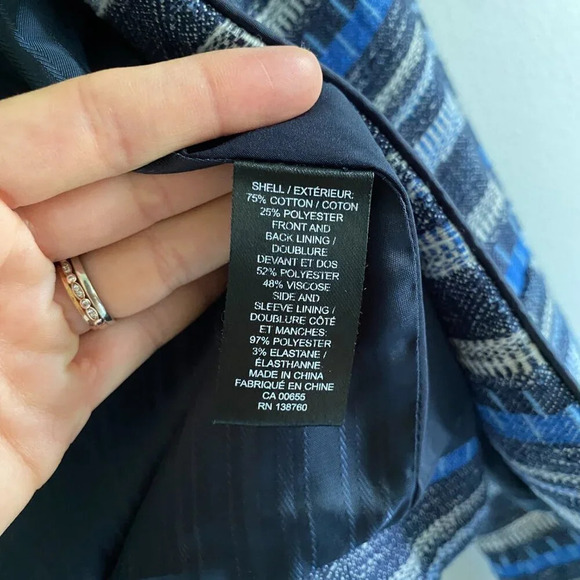 RW&Co Striped Tweed Blue Striped Open Front Cropped Blazer Jacket Size 2 - Picture 9 of 13